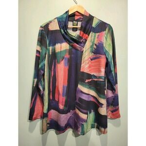 New Pure Essence Multicolor Artsy Stretch Long Sleeve Tunic Top Sz L